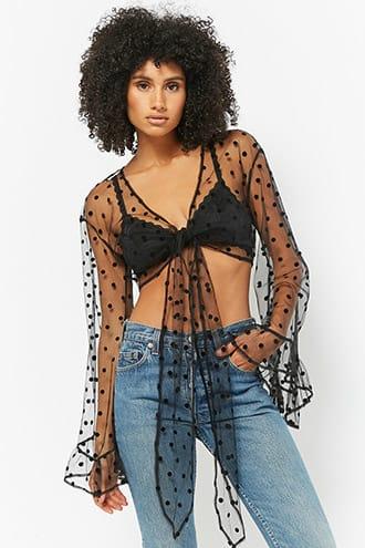 Forever21 Sheer Polka Dot Self-tie Crop Top