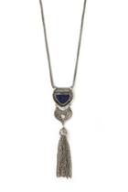 Forever21 B.silver & Blue Faux Stone Longline Necklace