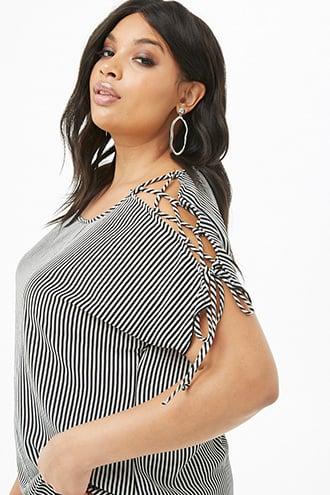 Forever21 Plus Size Striped Lace-up Dolman Sleeve Top