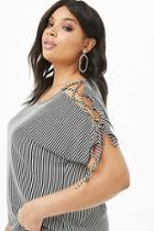 Forever21 Plus Size Striped Lace-up Dolman Sleeve Top