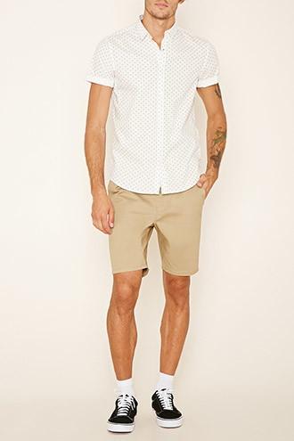 21 Men Men's White & Black Geo Print Cotton Shirt