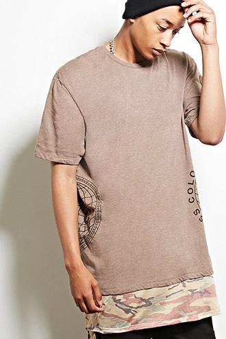 21 Men Men's  Brown Cross Colours Camo Hem Tee