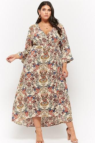 Forever21 Plus Size Crepe Floral Surplice High-low Maxi Dress
