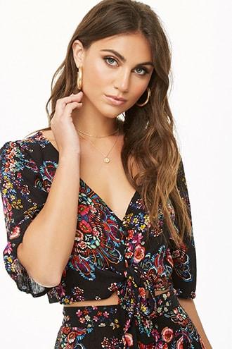 Forever21 I The Wild Floral Tie-front Crop Top