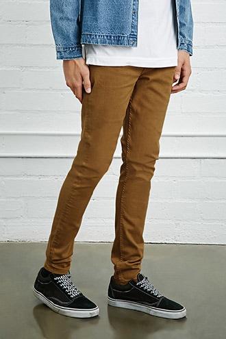 21 Men Men's  Taupe Slim-fit Jeans