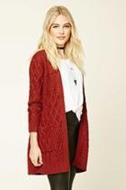 Forever21 Women's  Rust Cable Knit Longline Cardigan