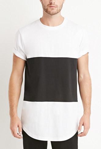 21 Men Colorblocked Curve-hem Tee