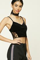 Forever21 Women's  Lace-trim Velvet Cropped Cami