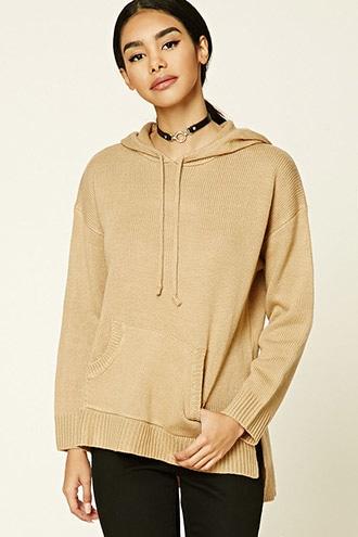 Forever21 Women's Hooded Ribbed Knit Sweater