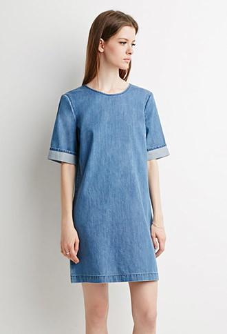 Forever21 Women's  Blue Denim Shift Dress