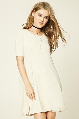 Forever21 Women's  Beige Stretch Knit Trapeze Dress
