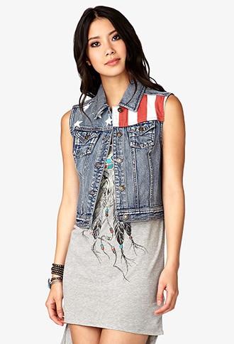 Forever21 American Flag Denim Vest