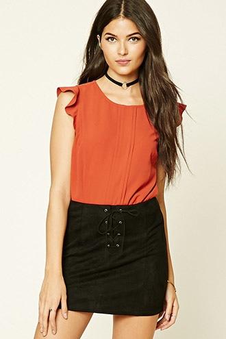 Forever21 Women's  Pleated Cap-sleeve Blouse