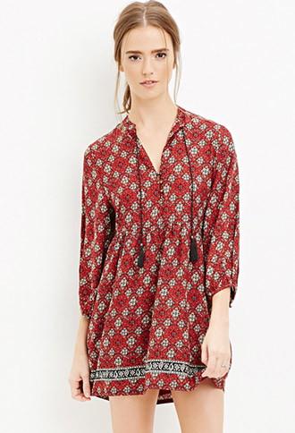 Forever21 Ornate Print Peasant Dress