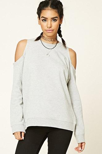 Forever21 Women's  Heather Grey Open-shoulder Sweatshirt