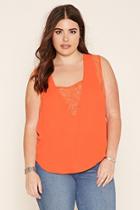 Forever21 Plus Women's  Tangerine Plus Size Lace-paneled Top