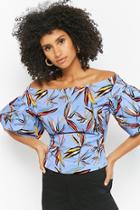 Forever21 Satin Foliage Off-the-shoulder Top