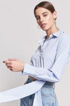 Forever21 Cropped Tie-front Pinstripe Shirt
