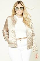 Forever21 Plus Women's  Taupe Plus Size Quilted Bomber Jacket