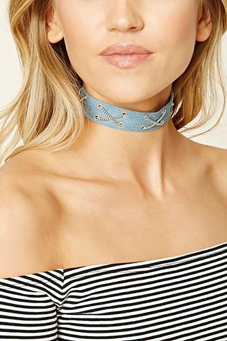 Forever21 Crisscross Chain Denim Choker