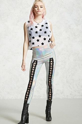 Forever21 Lace-up Metallic Leggings