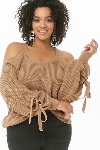 Forever21 Plus Size Open-shoulder Knit Sweater