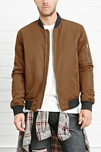 21 Men Men's  Chestnut Contrast-trim Bomber Jacket