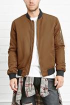 21 Men Men's  Chestnut Contrast-trim Bomber Jacket