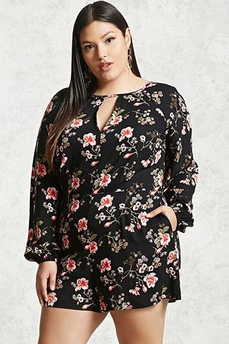Forever21 Plus Size Floral Keyhole Romper