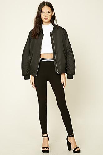 Forever21 Women's  Black & White Contrast Striped Leggings