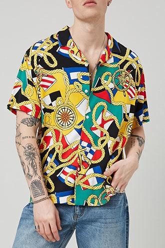 Forever21 Classic Fit Nautical Print Shirt