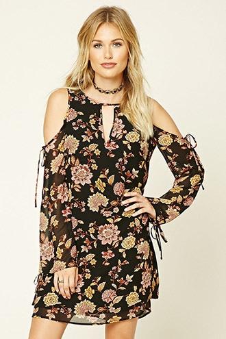 Love21 Women's  Black & Pink Contemporary Floral Print Dress