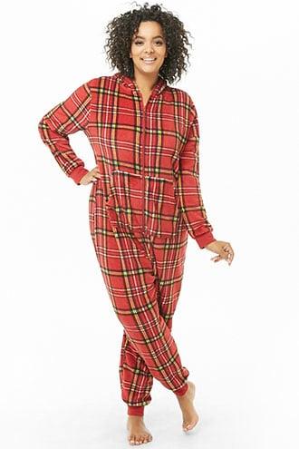 Forever21 Plus Size Fuzzy Plaid Jumpsuit