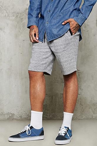21 Men Men's  Contrast-trim Marled Shorts