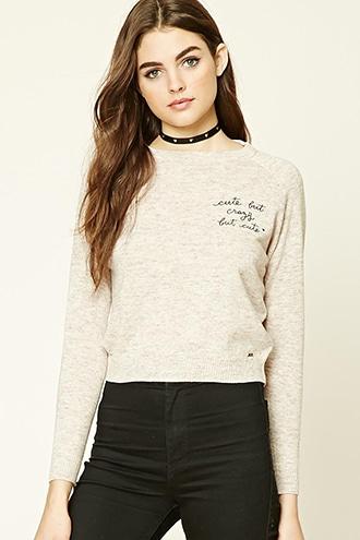 Forever21 Women's  Taupe Cute But Crazy Sweater