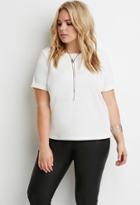 Forever21 Plus Women's  Textured Cuffed-sleeve Top