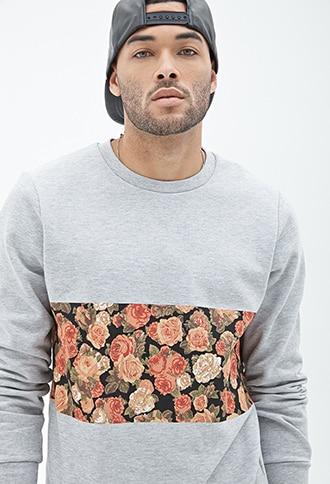 Forever21 Floral Panel Printed Sweatshirt