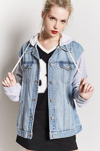 Forever21 Denim Hoodie Combo Jacket