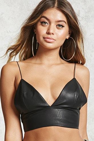 Forever21 Faux Leather Plunging Crop Top