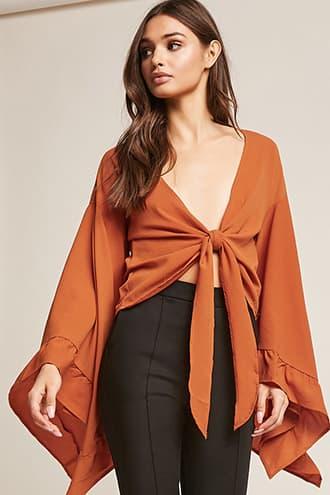 Forever21 Crepe Tie-front Top
