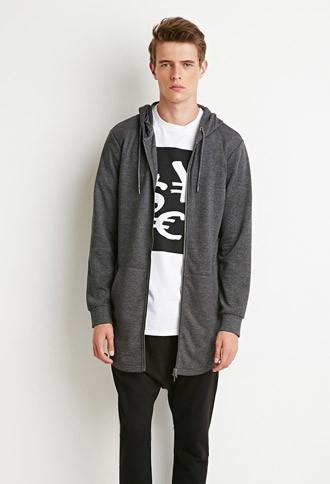 21 Men Men's  Longline Fishtail Hoodie (heather Grey)