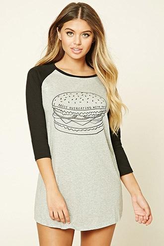Forever21 Women's  Hamburger Raglan Nightdress