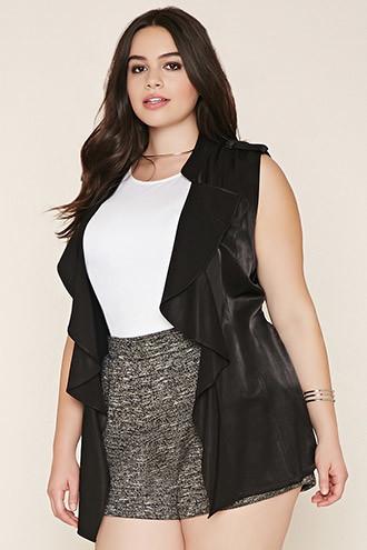 Forever21 Plus Women's  Black Plus Size Drape-front Belted Vest