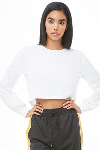 Forever21 Lantern-sleeve Cropped Tee