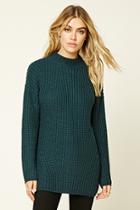 Forever21 Women's  Blue Boxy Ribbed Knit Sweater Top