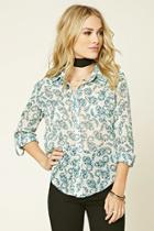 Forever21 Women's  Taupe Woven Floral Print Shirt