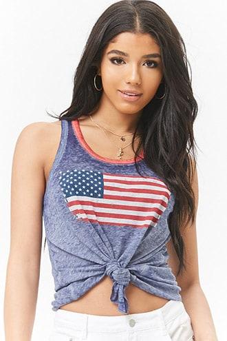 Forever21 Burnout Flag Graphic Tank Top