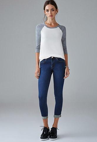 Forever21 Women's  Dark Denim Mid-rise Skinny Ankle Jeans