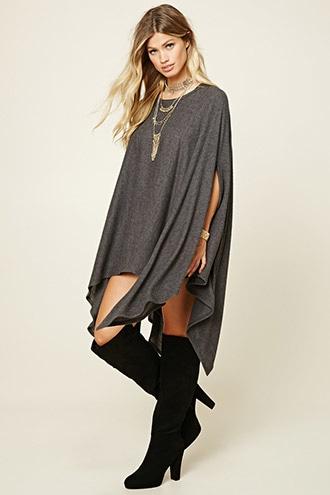 Forever21 Women's  Heathered Handkerchief Poncho