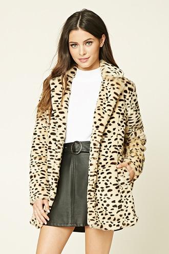 Forever21 Women's  Faux Fur Cheetah Print Coat